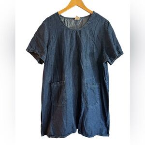 Denim Short Sleeve Dress with Pockets